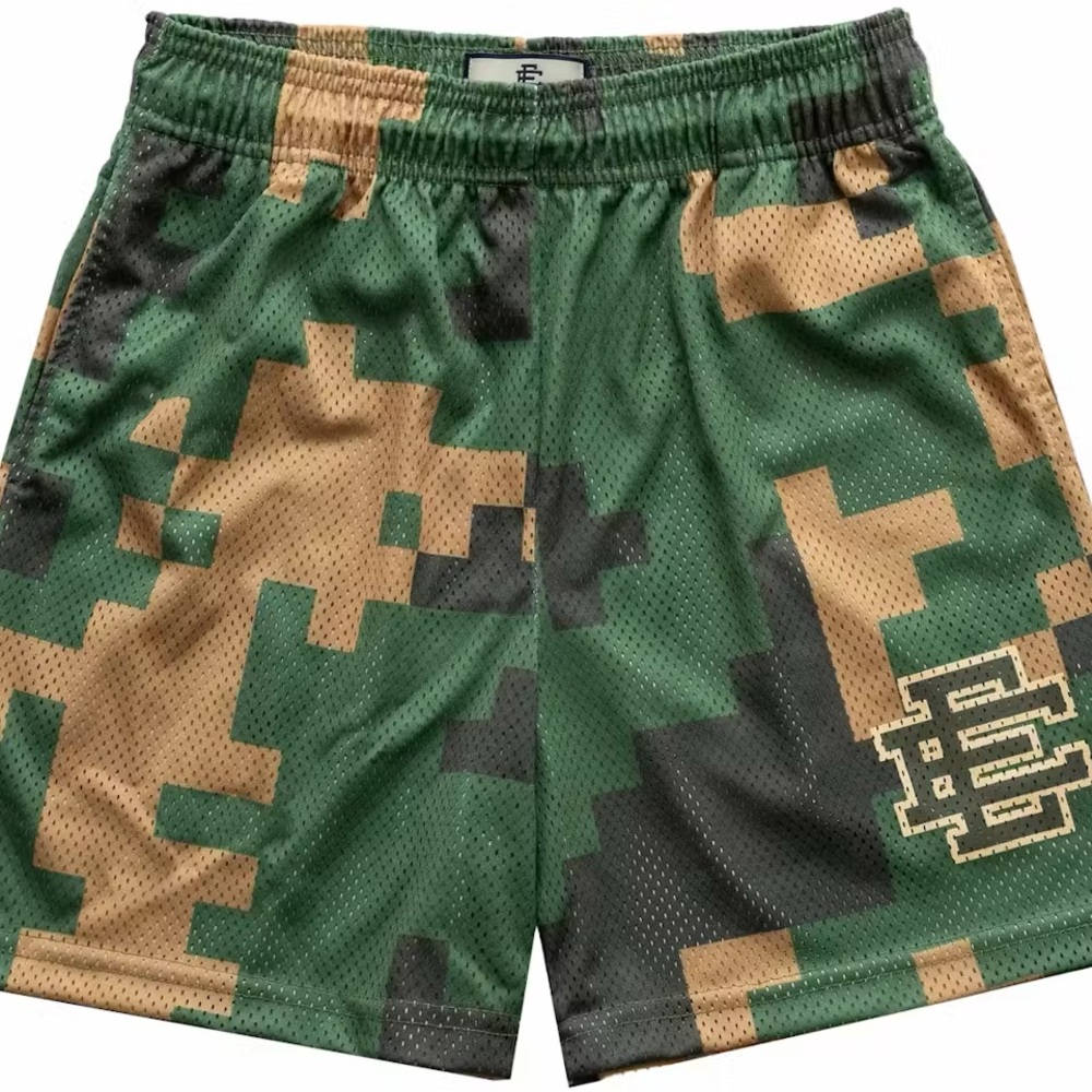 Eric Emanuel Green and Tan Camo Athletic Shorts
